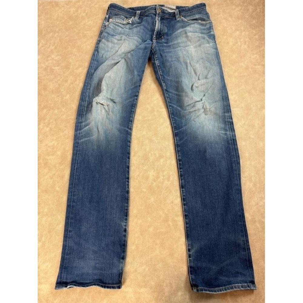 Adriano Goldschmied Denim 360 Mens Distressed Jeans Mid Rise Cotton Blue Wash 33